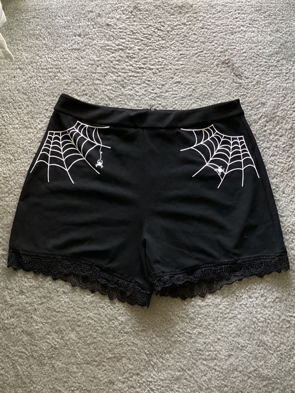 SHEIN Black Spiderweb Lace-Trim High Waist Shorts